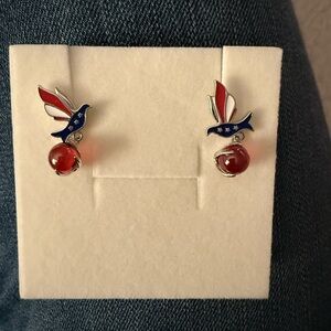Patriotic Bird Earrings with Red Accents